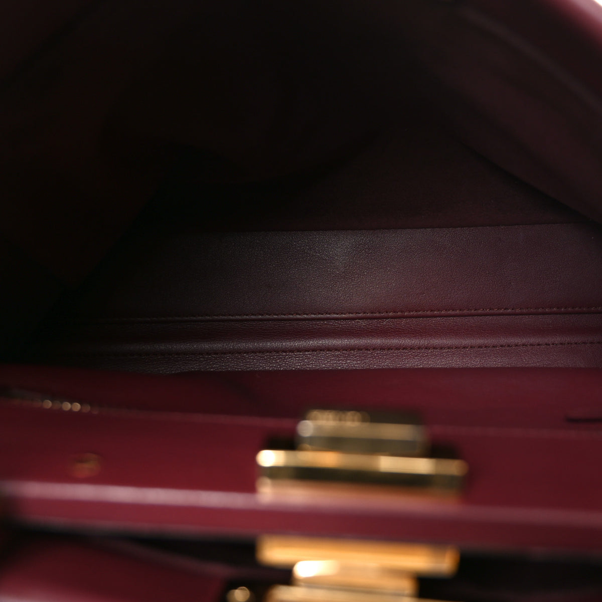 Fendi Vitello Seta Waves Bi-Color Medium Peekaboo Iconic Satchel Bordeaux Latte 5 of 10