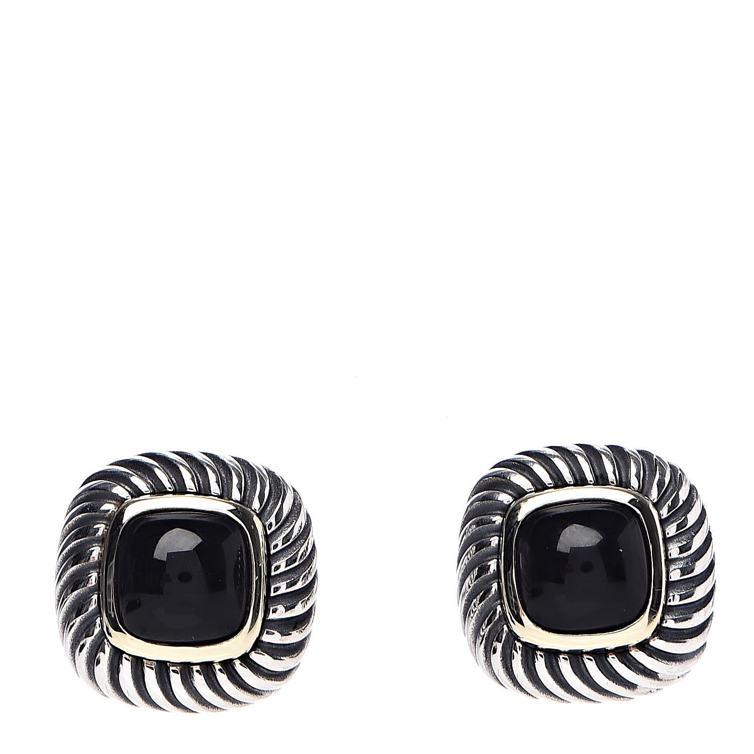 David Yurman Sterling Silver 14K Yellow Gold Black Onyx 7mm Albion Earrings 1 of 4