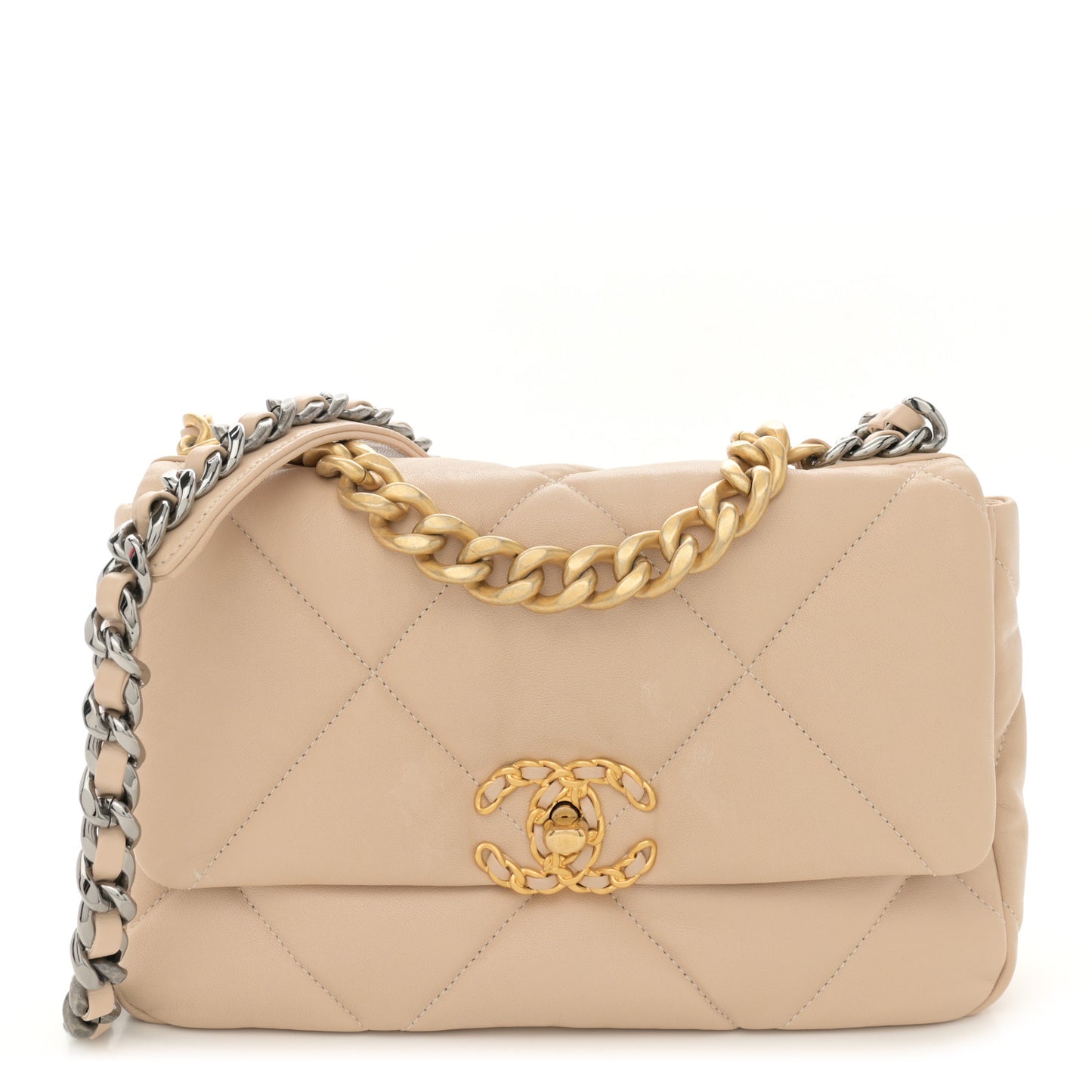 Lambskin Quilted Medium Chanel 19 Flap Beige