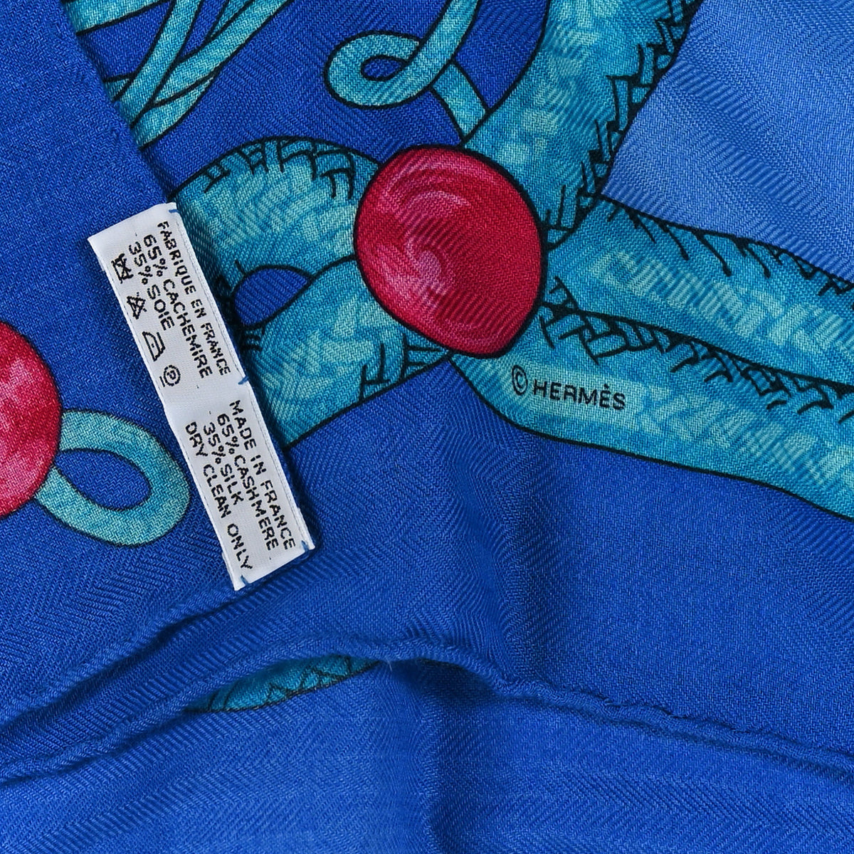 Hermes Cashmere Silk Brandebourgs Shawl 140 Bleu Turquoise Fuchsia 3 of 3