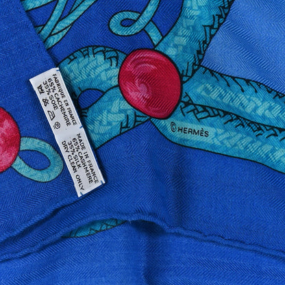 Hermes Cashmere Silk Brandebourgs Shawl 140 Bleu Turquoise Fuchsia 3 of 3