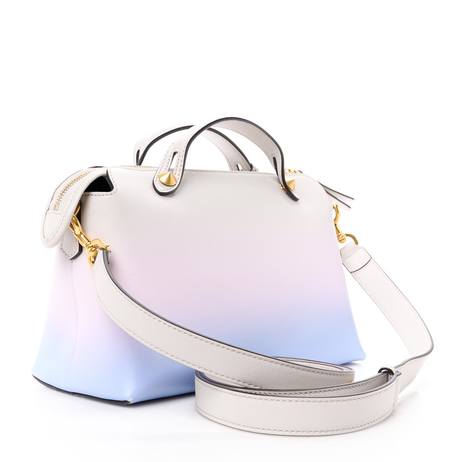 Fendi X JOSHUA VIDES Vitello Century Sfumato Medium By The Way Boston Bag Ghiaia Rosa Azzurro 3 of 16