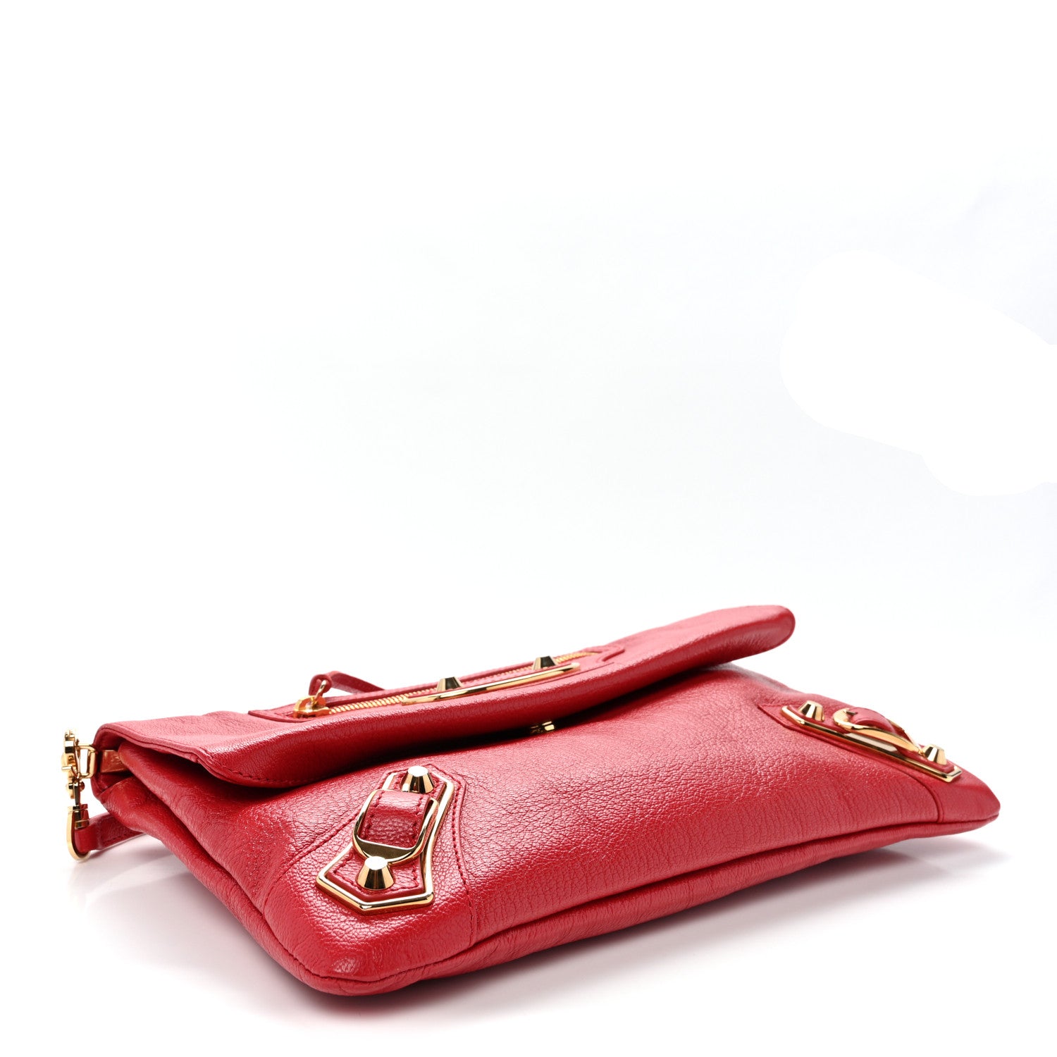 Balenciaga Chevre Gold Metallic Edge Hardware Envelope Clutch Rouge Grenade 5 of 11