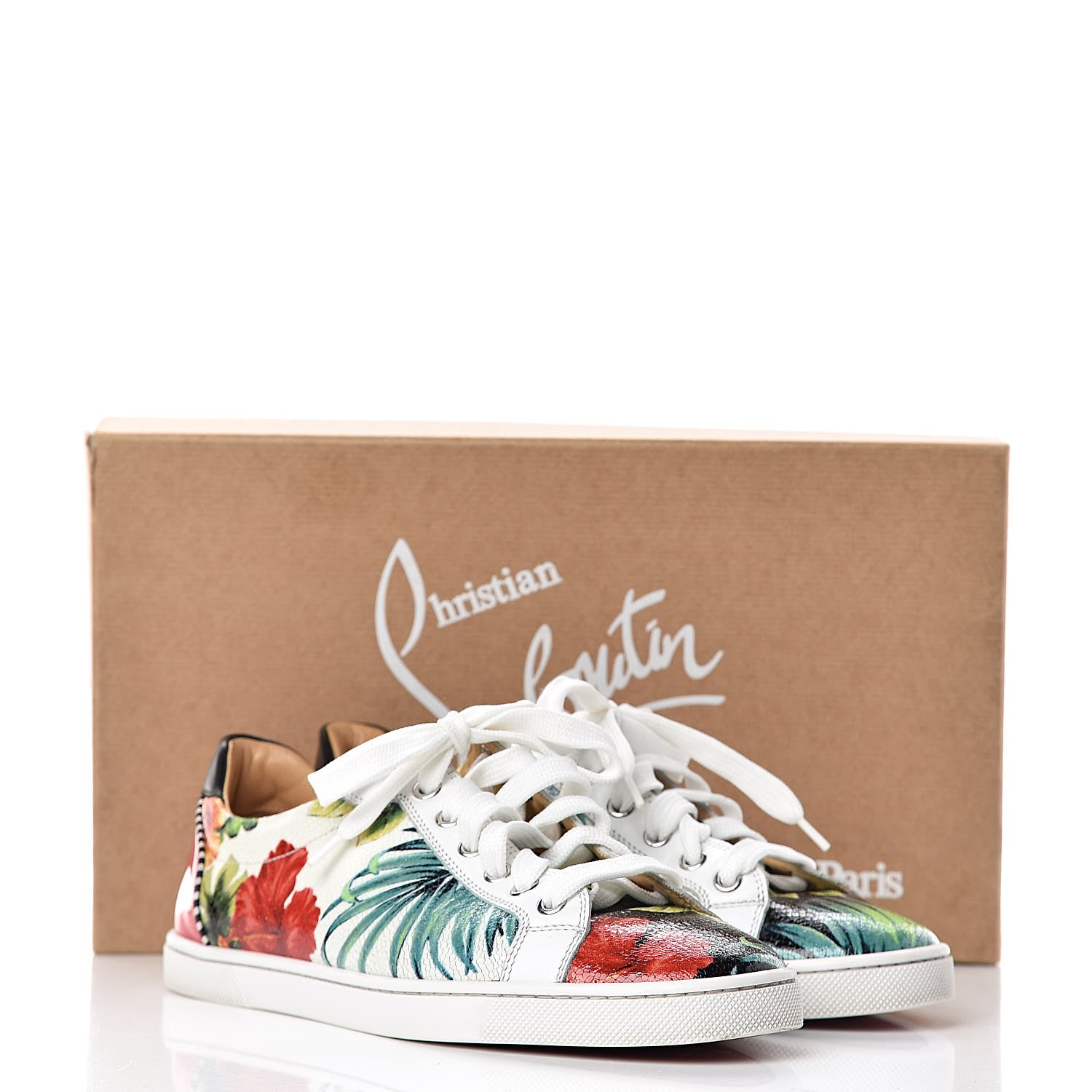 Christian Louboutin Crackled Calfskin Patent Hawaii Print Womens Seava Sneakers 38 Multi 17 of 17