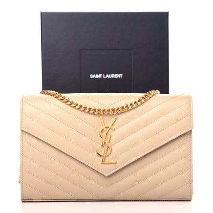 Saint Laurent Grain De Poudre Matelasse Chevron Monogram Chain Wallet Nude Powder 10 of 10