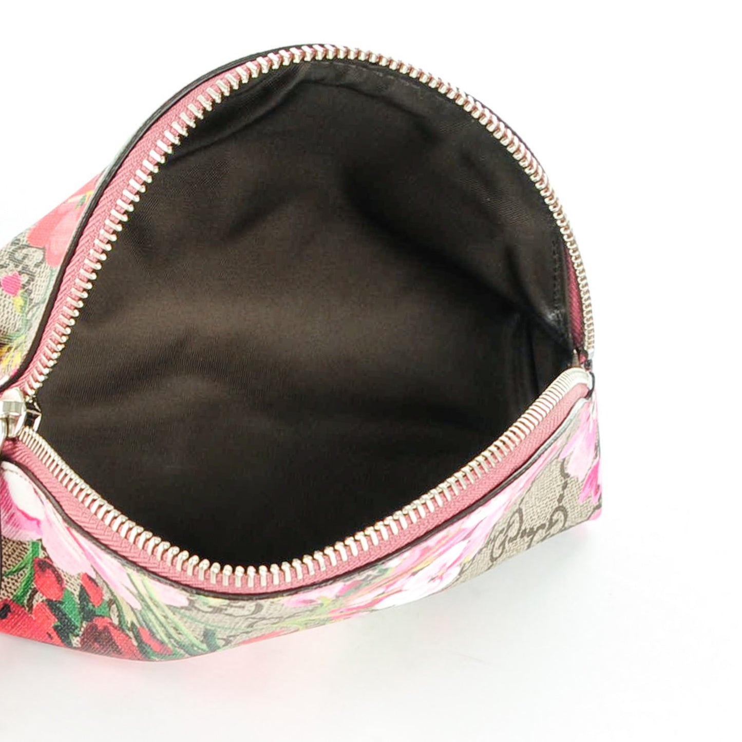 GG Supreme Monogram Blooms Small Pouch Cosmetic Case Beige Multicolor Dry Rose