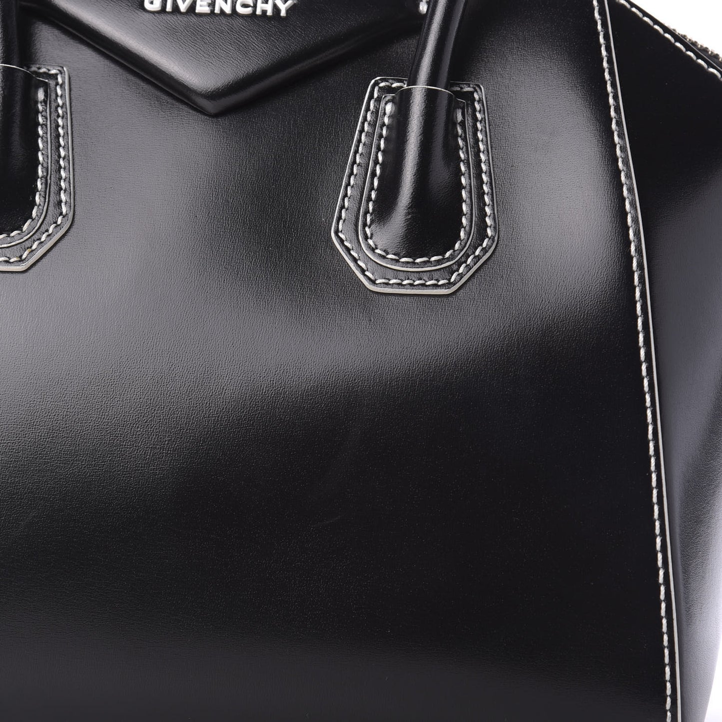 Calfskin Contrast Topstitch Small Antigona Black White