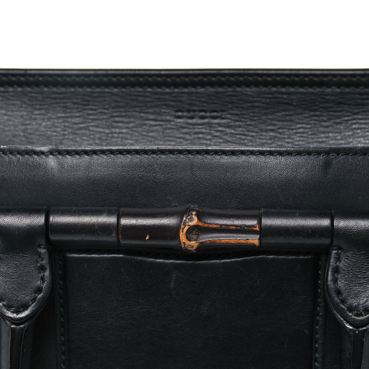 Calfskin Lady Bamboo Top Handle Bag Black