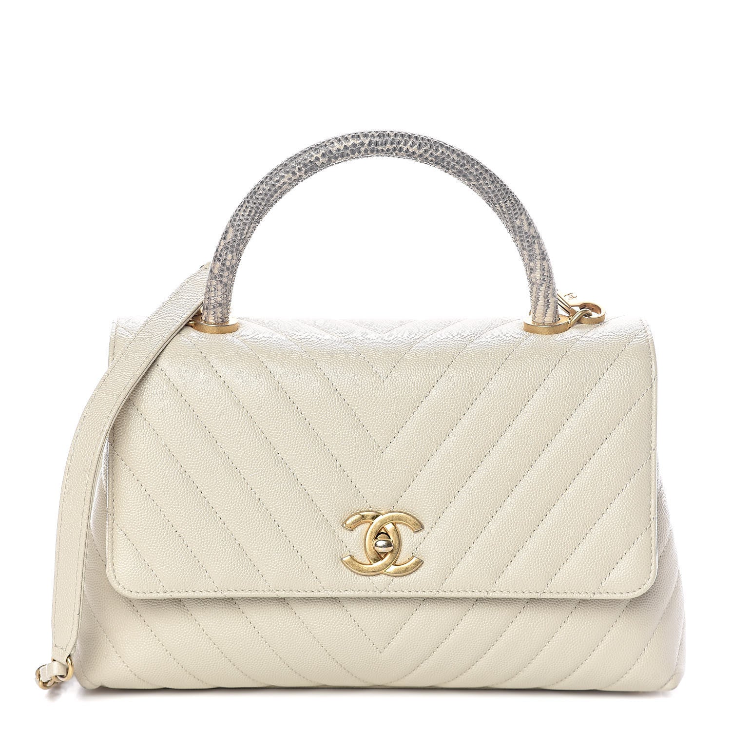 Chanel Caviar Lizard Chevron Quilted Small Coco Handle Flap Ivory 1 of 10