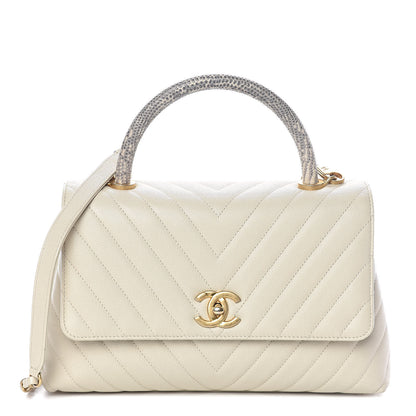 Chanel Caviar Lizard Chevron Quilted Small Coco Handle Flap Ivory 1 of 10