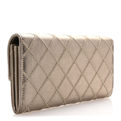 Chanel Metallic Lambskin Quilted Stitch Large Gusset Flap Wallet Gold 3 of 9