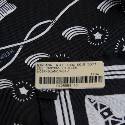 Hermes Silk Les Canyons Etoiles Bandana Scarf 55 Noir Blanc Noir 6 of 7