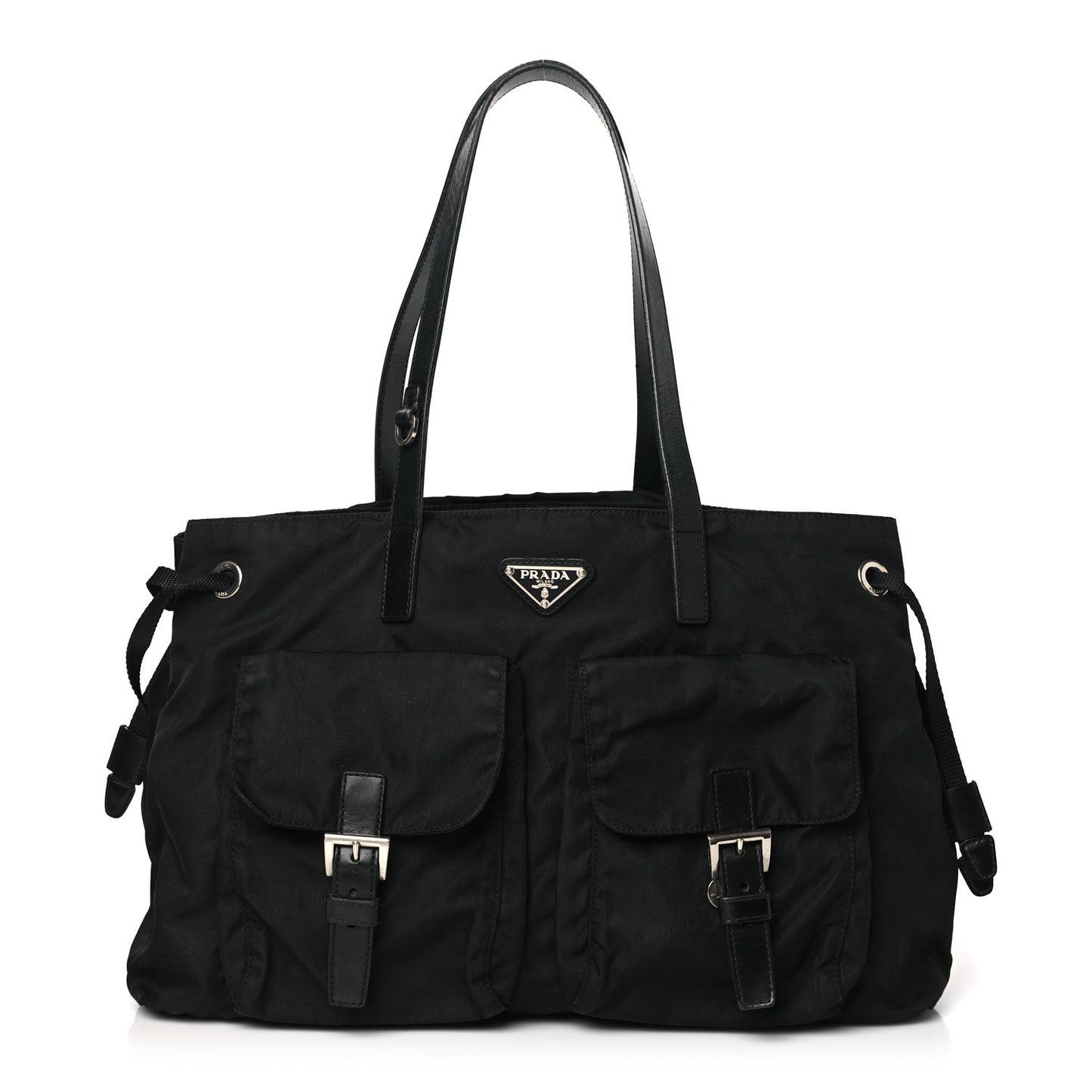 Nylon Vela Drawstring Shopping Tote Black