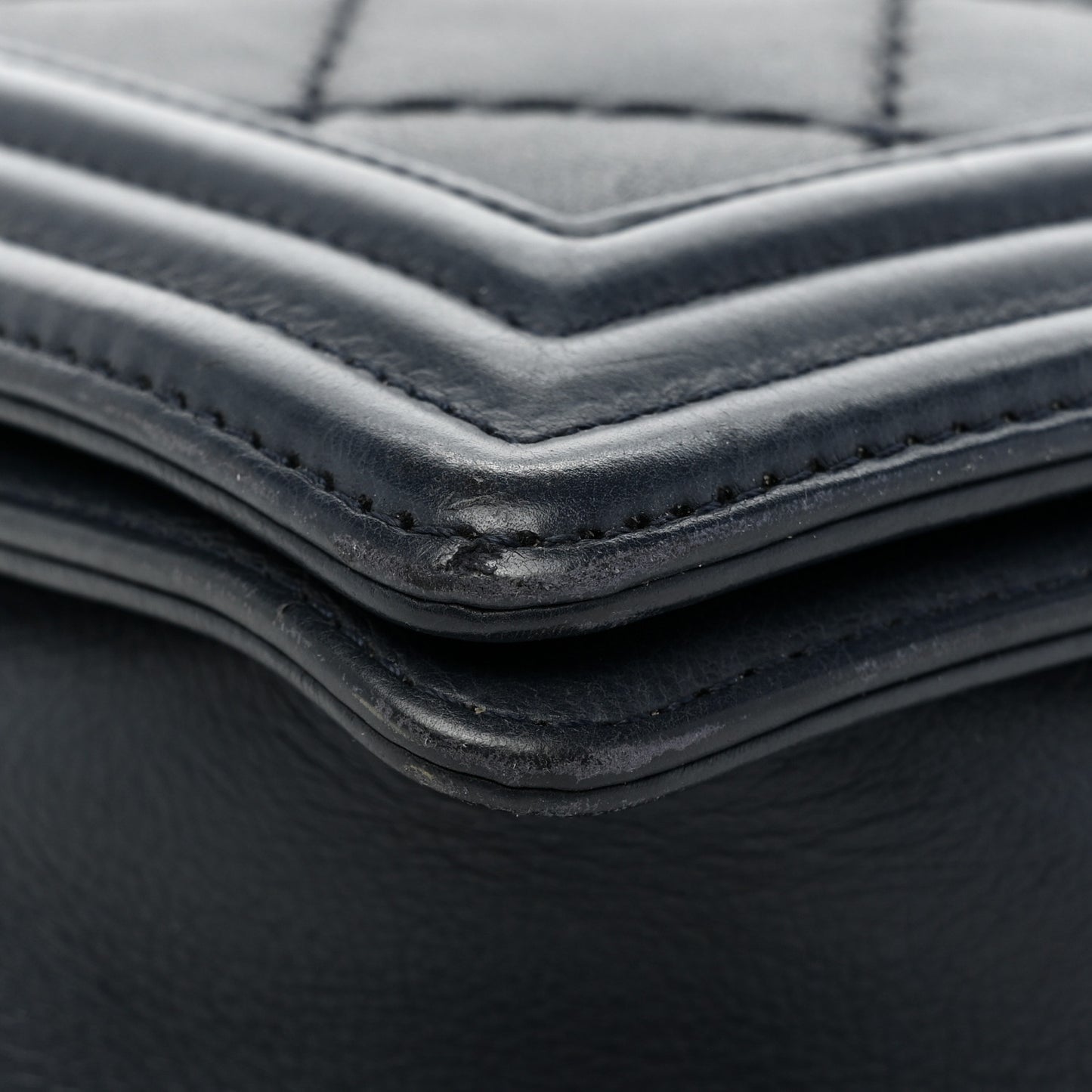 Calfskin Double Stitch Large Boy Flap Navy Blue