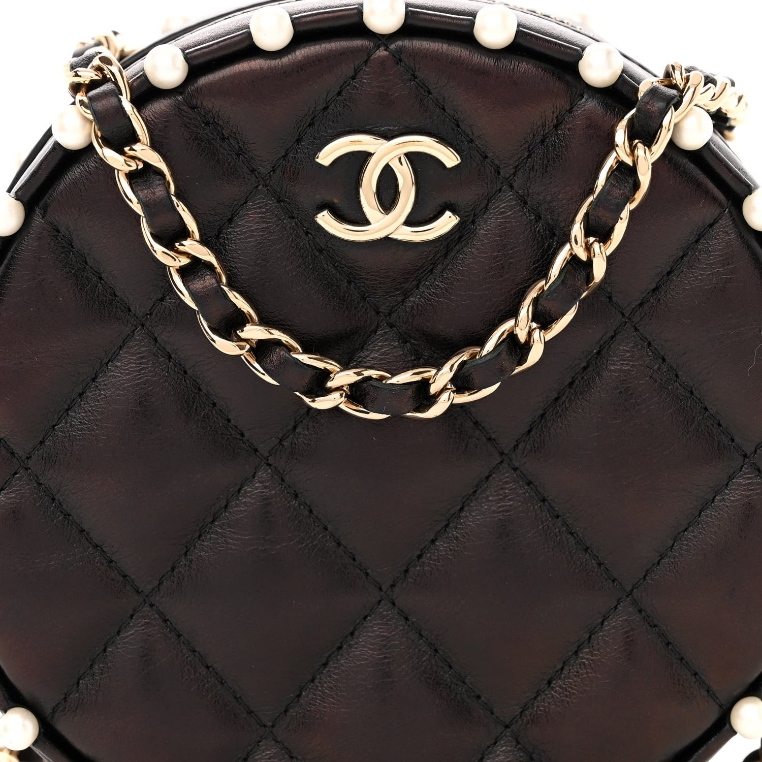 Chanel Calfskin Quilted Pearl Round Clutch With Chain Black 8 of 11