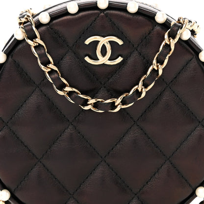 Chanel Calfskin Quilted Pearl Round Clutch With Chain Black 8 of 11