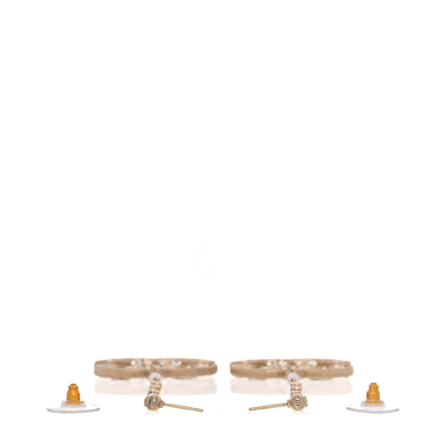 Pearl Crystal CC Tweed Drop Earrings Gold Brown Green