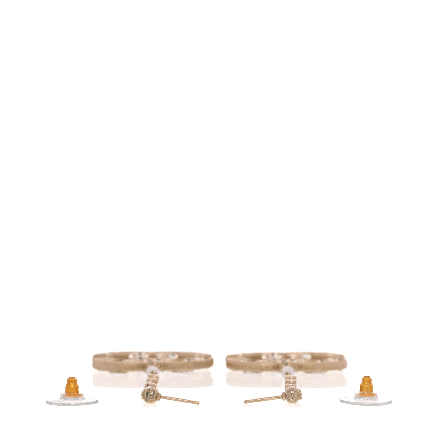 Chanel Pearl Crystal CC Tweed Drop Earrings Gold Brown Green 3 of 4