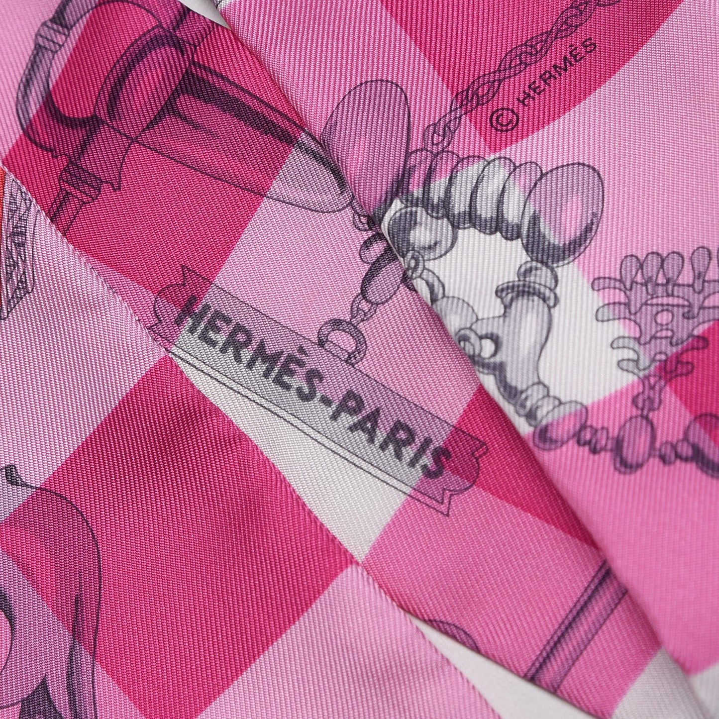 Silk Mors Et Gourmettes Vichy Twilly Rose Vif Framboise White