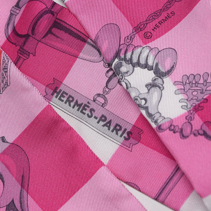 Hermes Silk Mors Et Gourmettes Vichy Twilly Rose Vif Framboise White 5 of 6