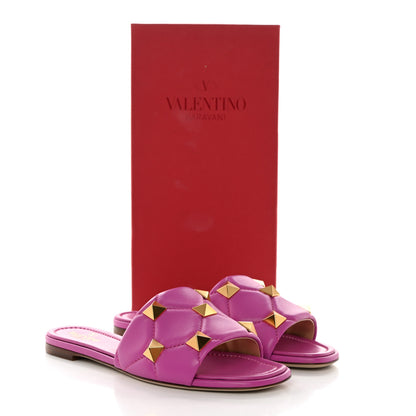 Valentino Garavani Nappa Roman Stud Flat Slide Sandals 38.5 Radiant Orchid 9 of 9