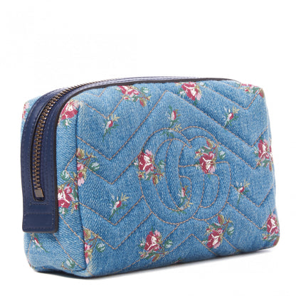 Gucci Denim Matelasse Flora GG Marmont Cosmetic Case Blue 2 of 9