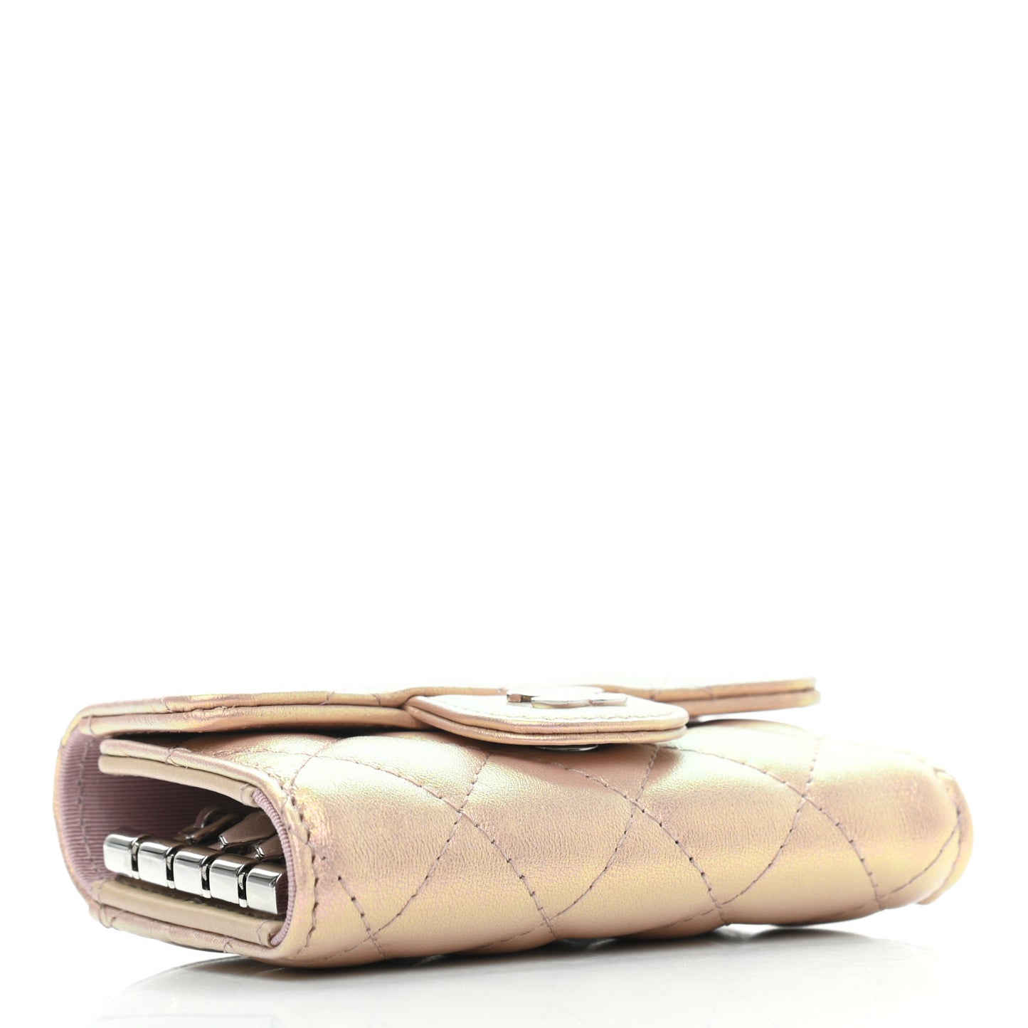 Iridescent Calfskin Quilted Classic 4 Key Holder Wallet Pink