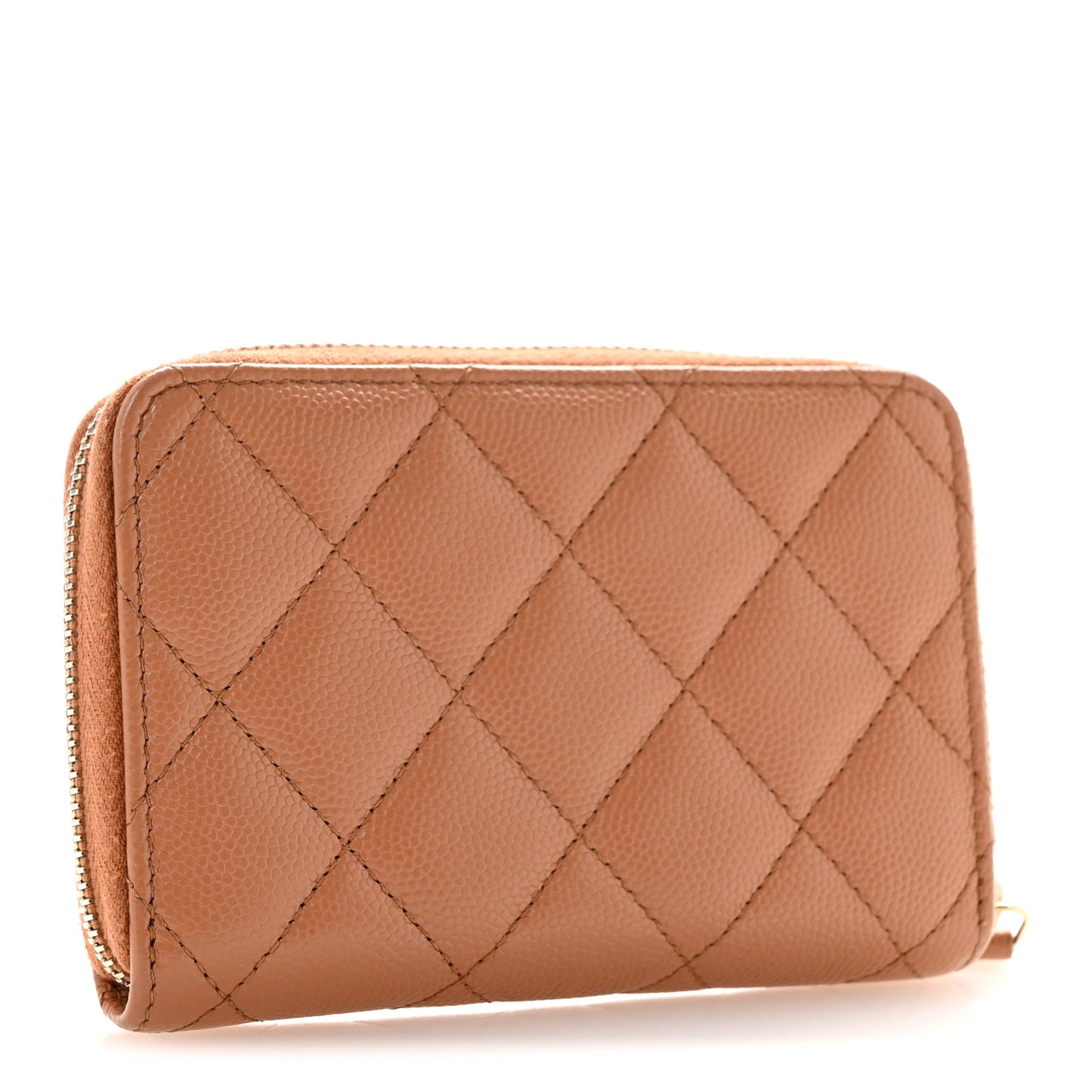 Caviar Quilted Textured CC Zip Around Coin Purse Beige