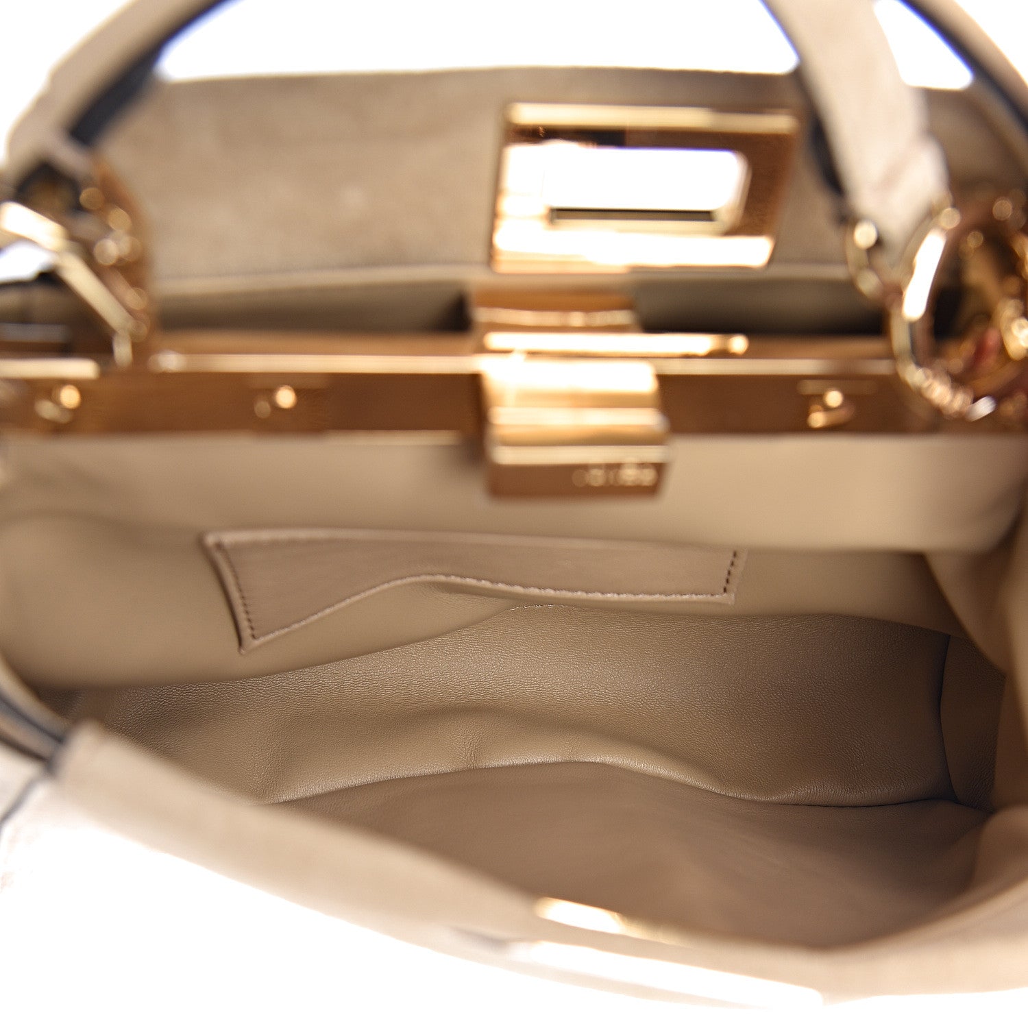 Fendi Suede Shiny Nappa Mini Pocket Peekaboo Iconic Satchel Nude Equatore 6 of 10