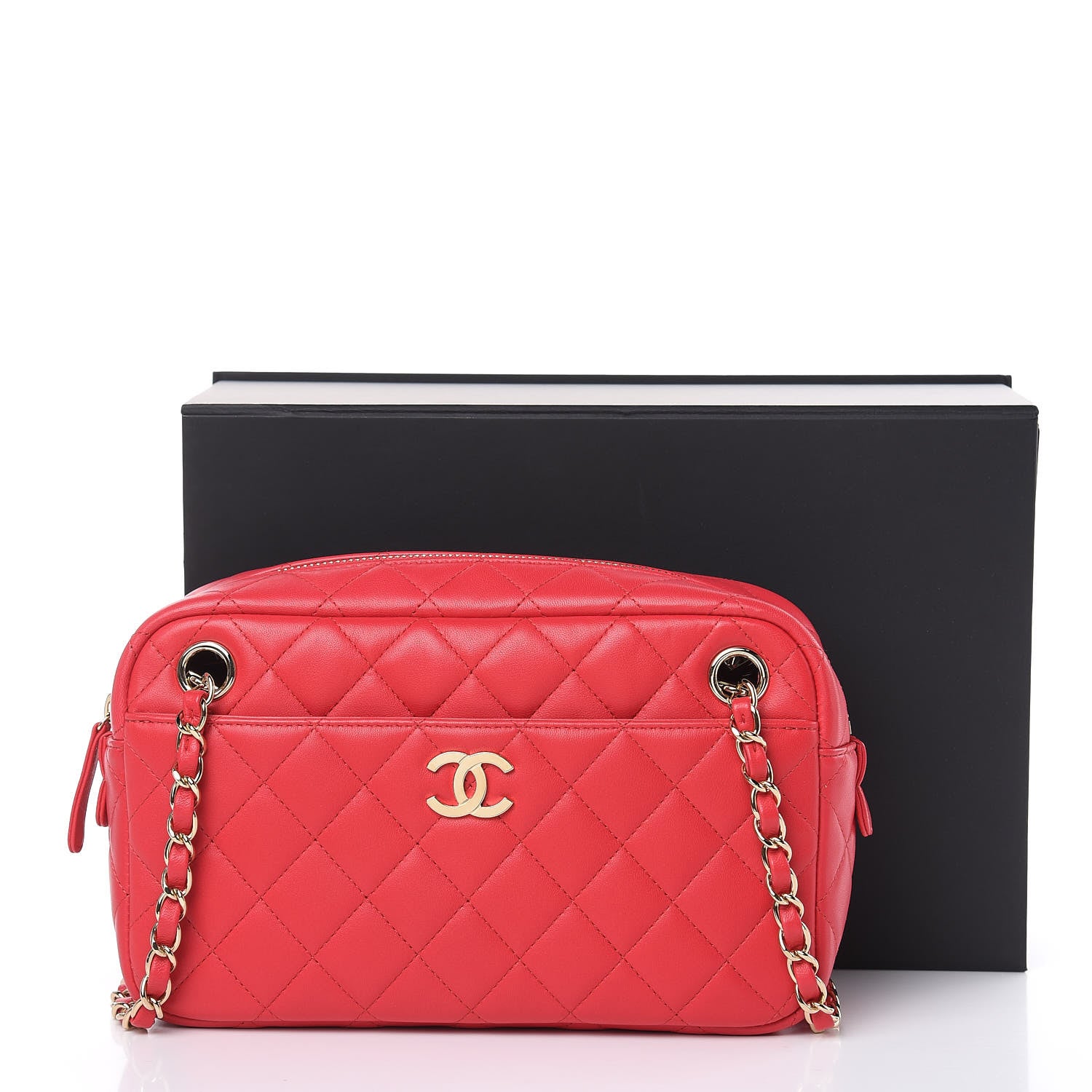 Chanel Lambskin Quilted Camera Case Dark Pink 10 of 10