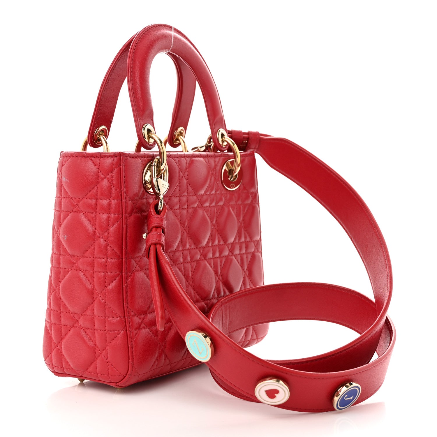 Christian Dior Lambskin Cannage Small Lucky Badges My Lady Dior Red 3 of 12