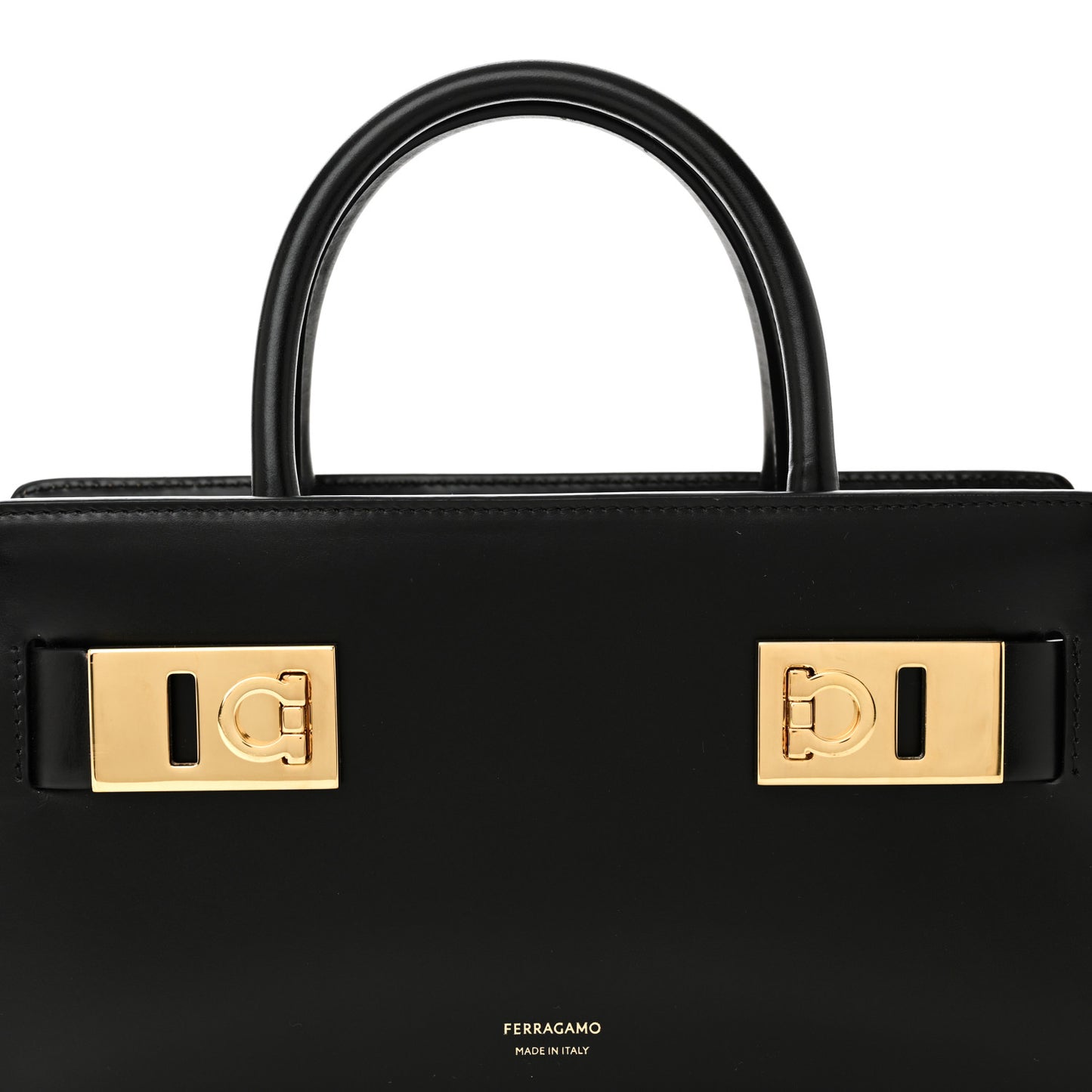 Brushed Off Calfskin Small Gancini Buckles Tote Bag Black