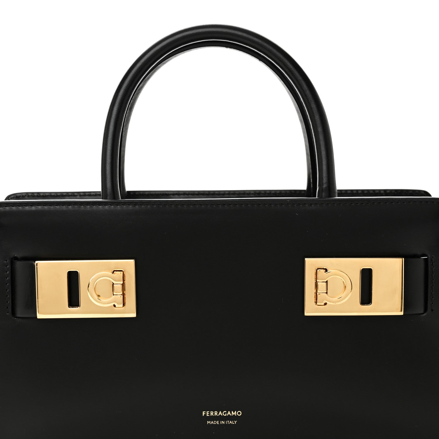 Salvatore Ferragamo Brushed Off Calfskin Small Gancini Buckles Tote Bag Black 7 of 9