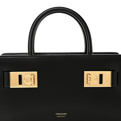 Salvatore Ferragamo Brushed Off Calfskin Small Gancini Buckles Tote Bag Black 7 of 9