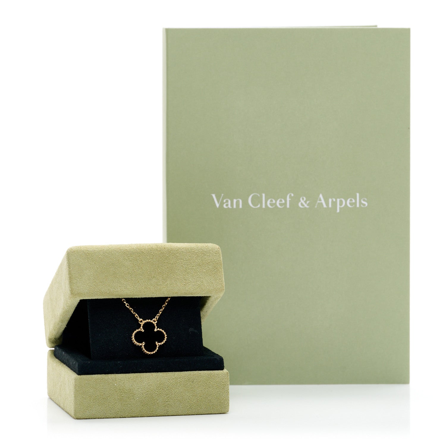 Van Cleef & Arpels 18K Yellow Gold Black Onyx Vintage Alhambra Pendant Necklace 6 of 6