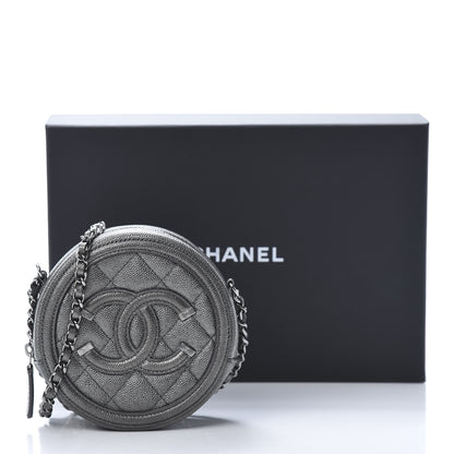 Chanel Metallic Caviar Quilted Round Filigree Crossbody Dark Silver 11 of 11