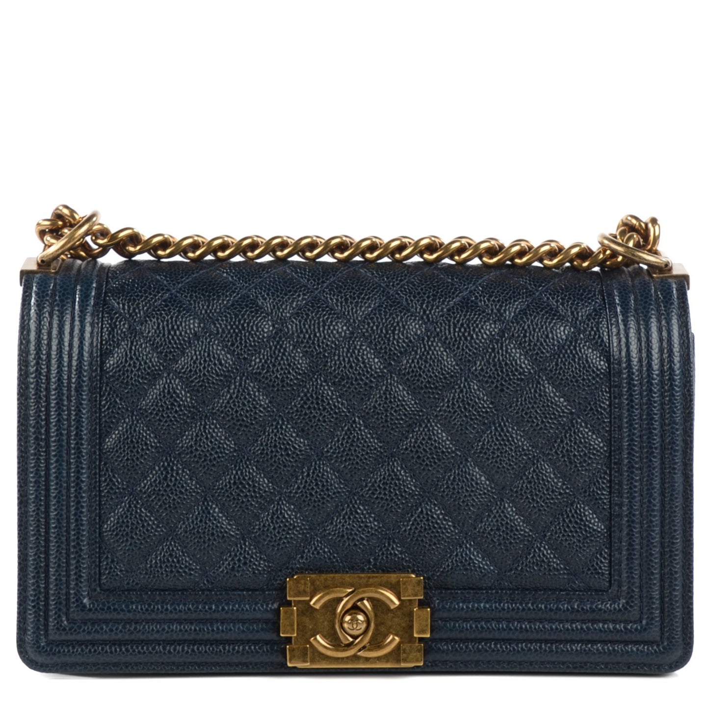 Caviar Quilted Medium Boy Flap Dark Navy Blue