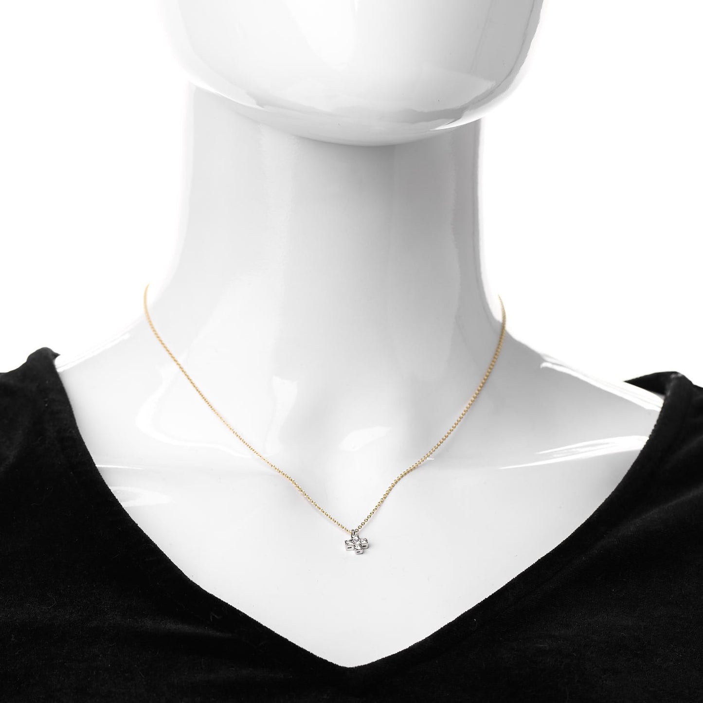 18K Yellow Gold Platinum Diamond Cruciform Cross Pendant Necklace