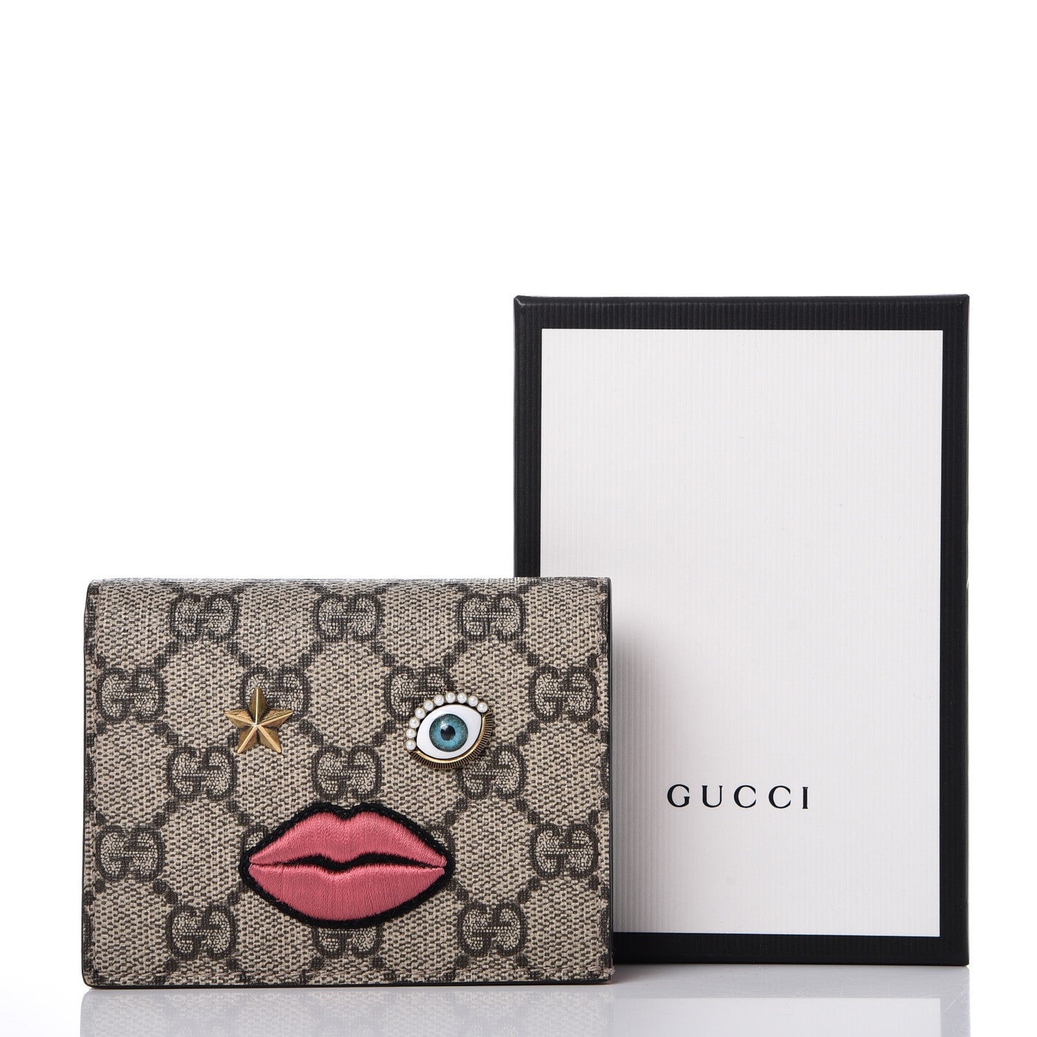 Gucci GG Supreme Monogram Face Embroidered Card Case Wallet Pink 8 of 8