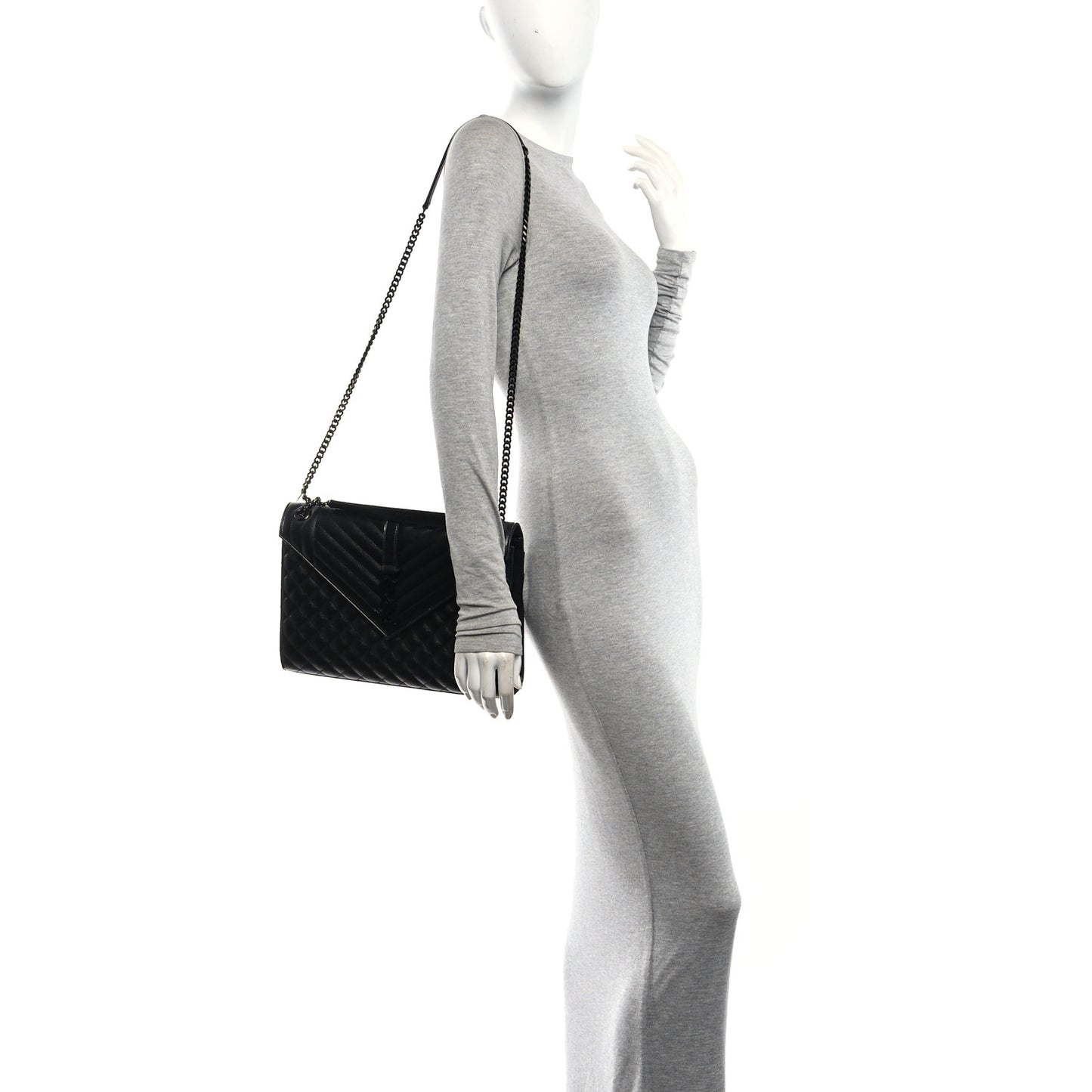 Grain De Poudre Textured Mixed Matelasse Large Triquilt Monogram Monochrome Satchel Black
