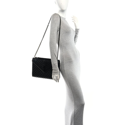 Saint Laurent Grain De Poudre Textured Mixed Matelasse Large Triquilt Monogram Monochrome Satchel Black 2 of 11