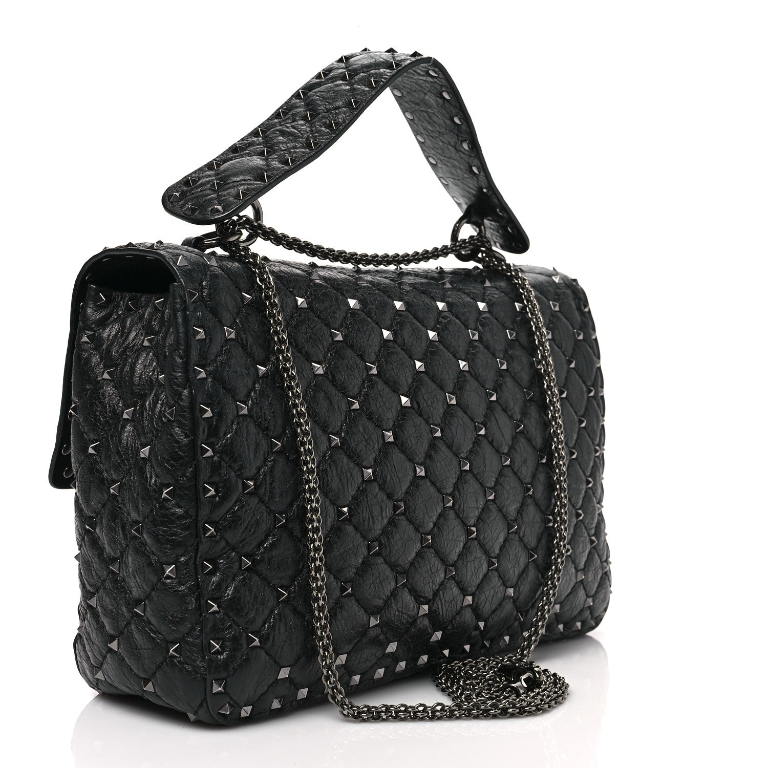 Valentino Garavani Craquele Nappa Large Rockstud Spike Shoulder Bag Black 3 of 6