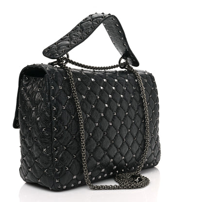 Valentino Garavani Craquele Nappa Large Rockstud Spike Shoulder Bag Black 3 of 6