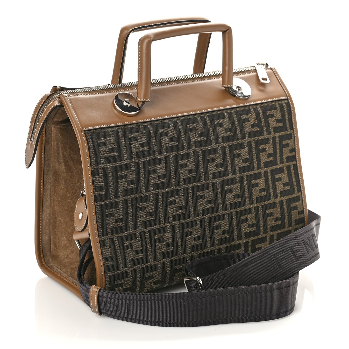 Fabric Jacquard Crosta Diamond Vitello King FF 1974 Large Soft Trunk Bag Tobacco Moro Coconut Sand