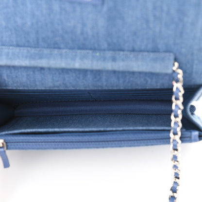 Chanel Frayed Denim Quilted Wallet On Chain WOC Blue 4 of 9