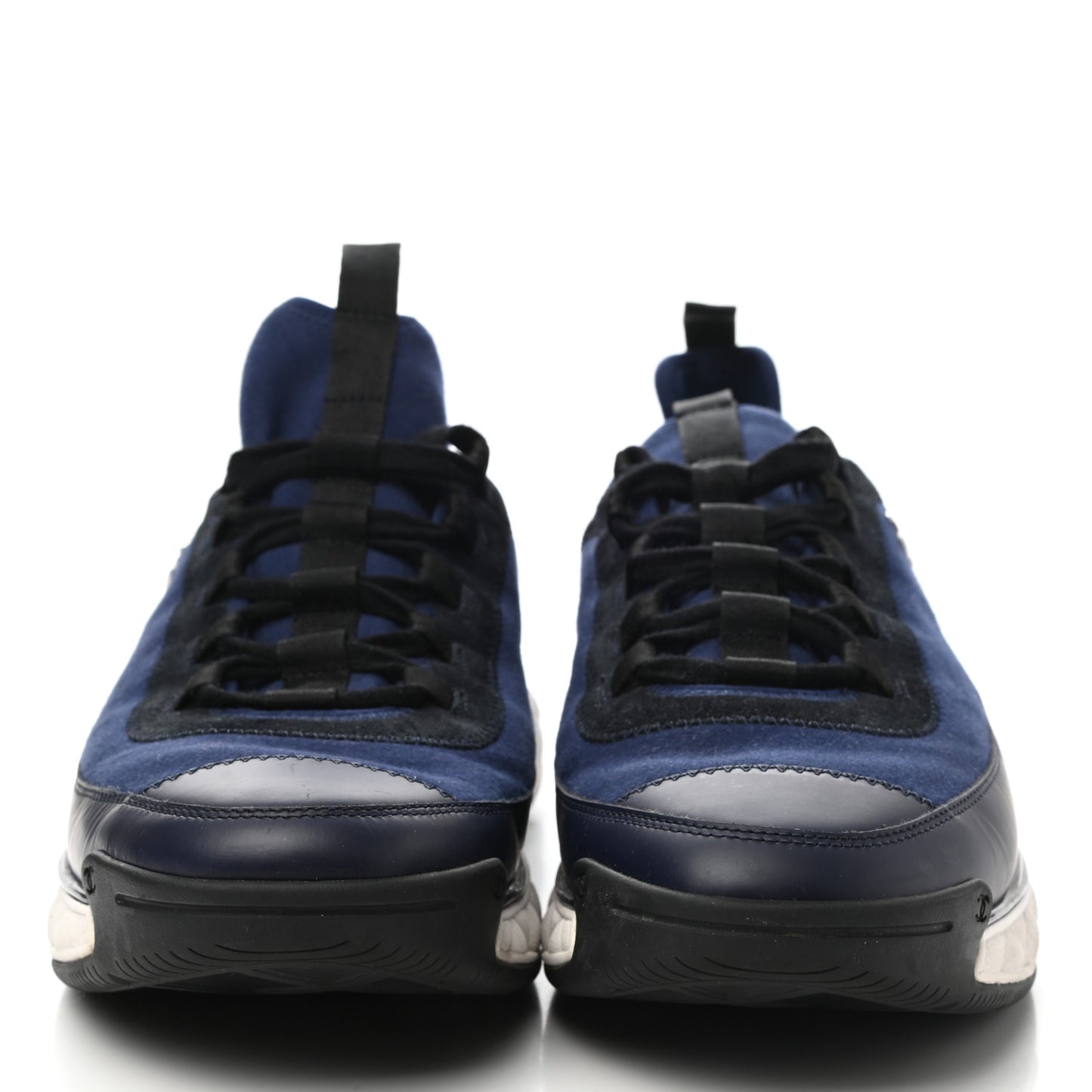 Velvet Calfskin Mixed Fibers Mens CC Sneakers 45 Blue Black