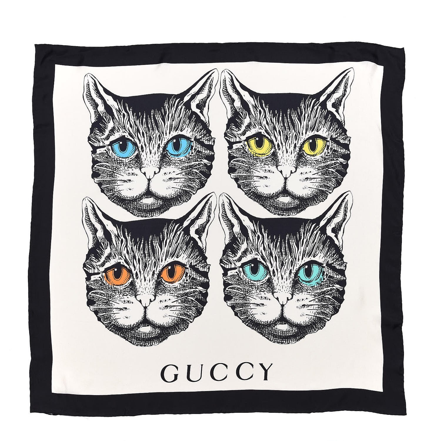 Gucci Silk Twill Forcats Square Scarf Ivory Black 1 of 4