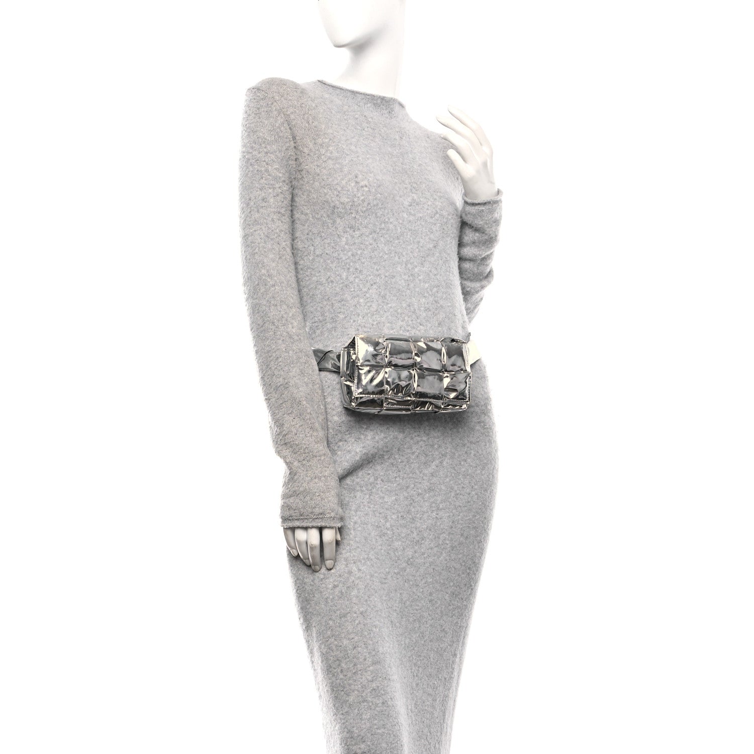Bottega Veneta Metallic Lambskin Maxi Intrecciato Padded The Belt Cassette Bag Silver 2 of 9