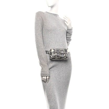 Bottega Veneta Metallic Lambskin Maxi Intrecciato Padded The Belt Cassette Bag Silver 2 of 9