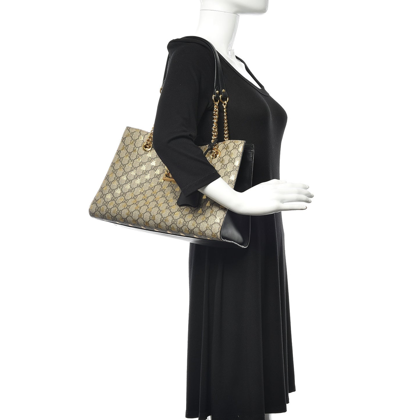 GG Supreme Monogram Bees Medium Padlock Tote Beige Oro Black